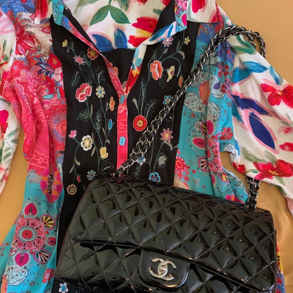 Chanel Classic Quilted Double Flap Black Patent Leather Jumbo Bag